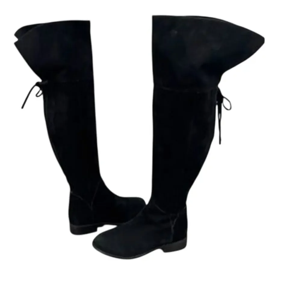 Boden Black Suede Over the Knee High Boots Lace Back 8M Y2k